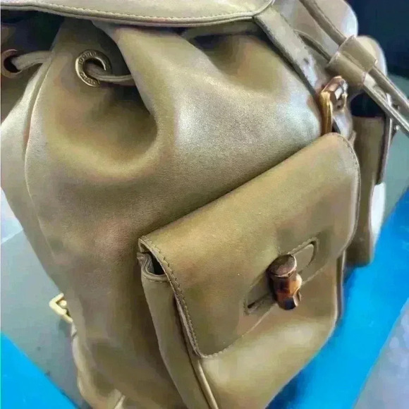 GUCCI BAMBOO VINTAGE BACKPACK- tan leather with fabric inside.Lovely versatile main image 15
